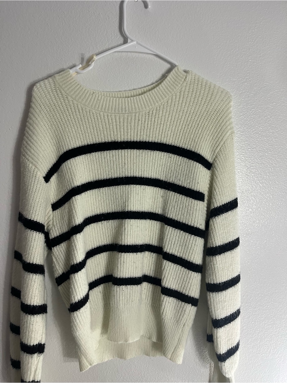& Other Stories Cream and Black Striped Crewneck Sweater
